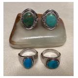 NSJ096 Four Navajo Sterling Silver Turquoise Rings Size 10