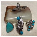 NSJ099 Four Navajo Sterling Silver Turquoise Rings Size 8.5