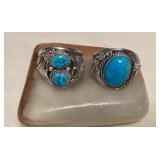 NSJ100 Two Navajo Sterling Silver Turquoise Rings Size 14.5