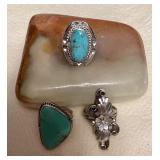 NSJ101 Three Navajo Sterling Silver & Turquoise Rings Size 6