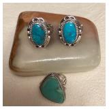 NSJ102 Three Navajo Sterling Silver & Turquoise Rings Size 9