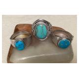 NSJ103 Three Navajo Sterling Silver & Turquoise Rings Size 11.5