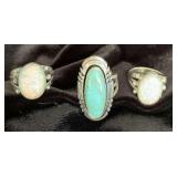 NSJ114 - Genuine Navajo Sterling Silver Rings Sz 6 - One Turquoise & Two Opal
