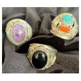 NSJ115 - Three Men’s Navajo Rings! Three Different Stones! Sz 13.5