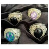 NSJ119 - Men’s Navajo Sterling Silver Rings Sz 11.5-12 With Four Beautiful Stones!