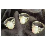 NSJ122 - Three Navajo Sterling Silver Opal Rings Sz 8