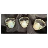 NSJ123 - Three Navajo Sterling Silver Opal Rings Sz 8