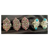 NSJ127 - Five Navajo Sterling Silver Rings Sz 8.5 With Turquoise & Purple Spiny Oyster