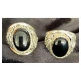 NSJ137 - Two Men’s Navajo Sterling Silver Black Onyx Rings Sz 11 New
