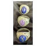 NSJ139 - Three Men’s Navajo Sterling Silver Purple Charoite & Maybe Lapis Lazuli Rings Sz 15