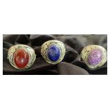 NSJ140 - Three Men’s Navajo Sterling Silver Rings In 3 Beautiful Stones Sz 14.5-15.25