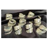 NSJ144 - Ten Sterling Silver Feather Wrap Around Rings Sz 7.5-11.25