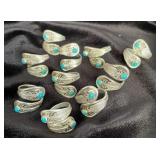 NSJ145 - 10 Navajo Sterling Silver Feather Wrap Ring With Turquoise Sz 6.5-9