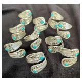 NSJ146 - Ten Navajo Sterling Silver Feather Wrap Ring With Turquoise Sz 6.75-9