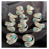 NSJ147 - Ten Navajo Sterling Silver Feather Wrap Ring With Turquoise Sz 6.25-9.5