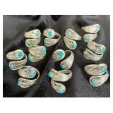 NSJ149 - Eleven Navajo Sterling Silver Feather Wrap Rings With Turquoise Sz 6-9.5