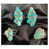 NSJ160 - Four Navajo Sterling Silver Turquoise Rings Sz 7.5-8