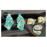 NSJ164 - Five Navajo Sterling Silver Turquoise Rings Sz 8-9.5