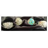 NSJ173 - Four Men’s Navajo Sterling Silver Eagle, Feather, & Turquoise Rings Sz 14
