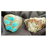 NSJ175 - Two Navajo Sterling Silver Eagle & Turquoise Rings Sz 11.5-12