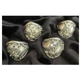 NSJ178 - Four Men’s Navajo Sterling Silver Feather Rings Sz 10-10.5