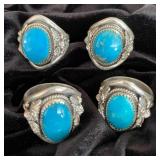 NSJ180 - Four Men’s Navajo Sterling Silver Turquoise Rings Sz 11