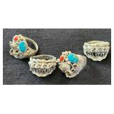 NSJ181- (4) Beautiful Navajo Sterling Silver Rings Sz 10.75-11