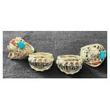 NSJ183- (4) Najavo Sterling Silver Rings Sz 10.5-11 With Turquoise & Gem Stones