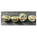 NSJ184- (4) Najavo Sterling Silver Rings Sz 11.75-12 With Turquoise & Gemstones
