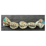 NSJ187- (5) Najavo Sterling Silver Rings Sz 11.5-12 With Turquoise & Gemstones
