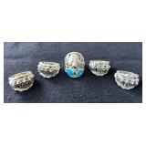 NSJ188- (5) Najavo Sterling Silver Rings Sz 9-9.5 Some With Turquoise/Gemstones