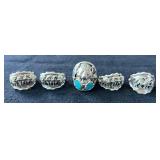 NSJ190- (5) Najavo Sterling Silver Rings Sz 9.5-10 Some With Turquoise/Gemstones