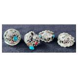 NSJ191- (4) Najavo Sterling Silver Rings Sz 13-13.5 With Turquoise/Gemstones