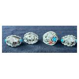 NSJ192- (4) Sz 12.5-13 Najavo Sterling Silver Turquoise/ Gemstones Rings