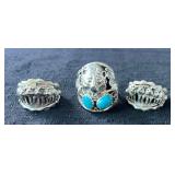 NSJ193- (3) Najavo Sterling Silver Rings Sz 11.5-14 With Turquoise Stones