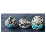 NSJ194- (3) Najavo Sterling Silver Rings Sz 12.5-14 With Turquoise/Gemstones