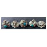 NSJ196- (5)Najavo Sterling Silver Rings Sz 11.5-12 With Turquoise/Gemstones