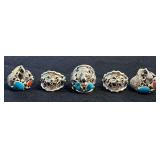 NSJ198- (5) Najavo Sterling Silver Rings Sz 11.25-12 With Turquoise/Gemstones