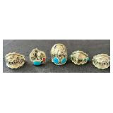 NSJ199- (5)Najavo Sterling Silver Rings Sz 11.5-12 With Turquoise/Gemstones