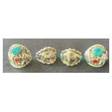 NSJ200- (4) Navajo Sterling Silver Rings Sz 13 With Turquoise/Gemstones