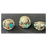 NSJ201- (3) Najavo Sterling Silver Rings Sz 12.5-13 With Turquoise/Gemstones