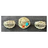 NSJ202- (3) Najavo Sterling Silver Rings Sz 11.75-14 With Turquoise/Gemstones