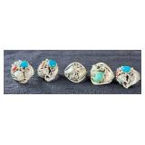 NSJ206- (5)Najavo Sterling Silver Rings Sz 11.75-13 With Turquoise/Gemstones