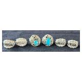 NSJ207- (6) Najavo Sterling Silver Rings Sz 9-9.5 With Turquoise Stones