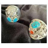 NSJ212 - Two Mens Navajo Sterling Silver Turquoise Rings Sz 14.75-15