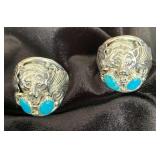 NSJ213 - Two Mens Navajo Sterling Silver Turquoise Rings Sz 14.75-15