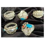 NSJ216 - Five Mens Navajo Sterling Silver Wolf & Bison Rings Sz 12.5-13