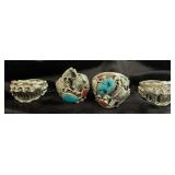NSJ218 - Four Mens Navajo Sterling Silver Rings Sz 11.5-12