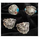 NSJ219 - Four Mens Navajo Sterling Silver Rings Sz 10.25-10.5