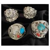 NSJ220 - Four Mens Navajo Sterling Silver Rings Sz 10.25-10.75